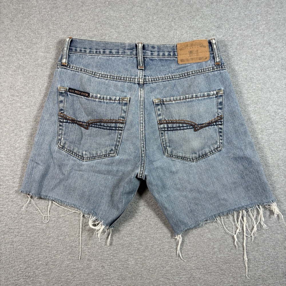 US Polo Assn Mens Cut Off Denim Shorts Raw Hem Jorts Y2K Distressed Light